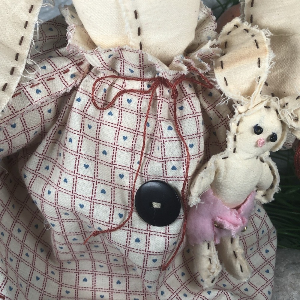 Bunny Rabbit Doll w/ Baby Farmhouse Handmade Distressed Rustic Rabbit Doll - Picture 7 of 12